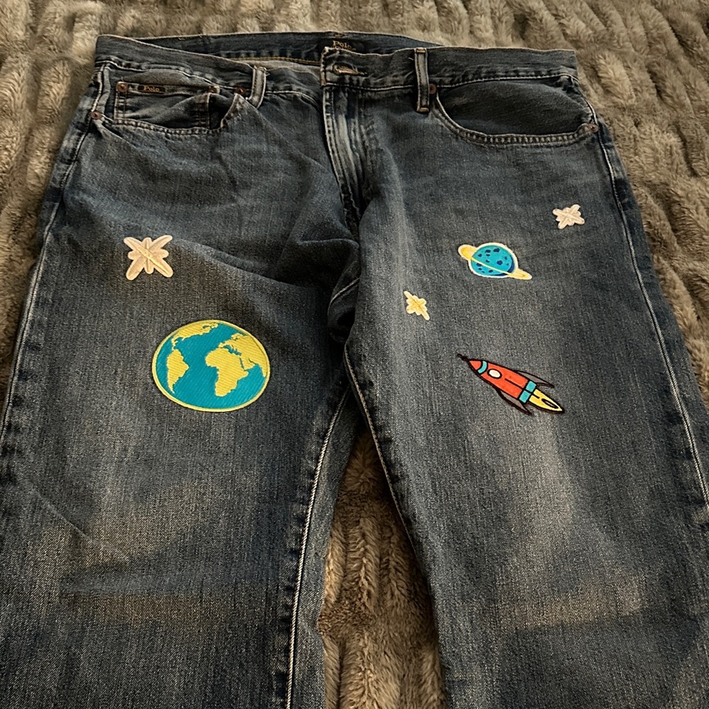 Men's Blue Jeans with Space Patches polo by Ralph Lauren